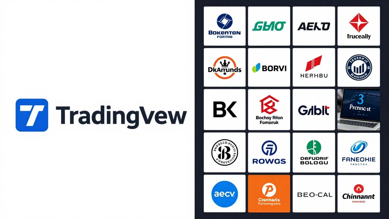 TradingView logo connected to brokerage logos.