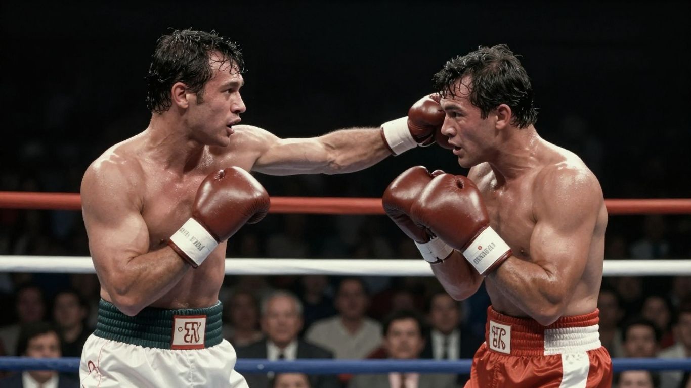 Doi boxeri în ring, acțiune intensă.