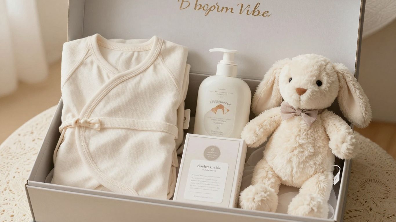 Kit de regalo para mamá y bebé con ropa suave y peluche.
