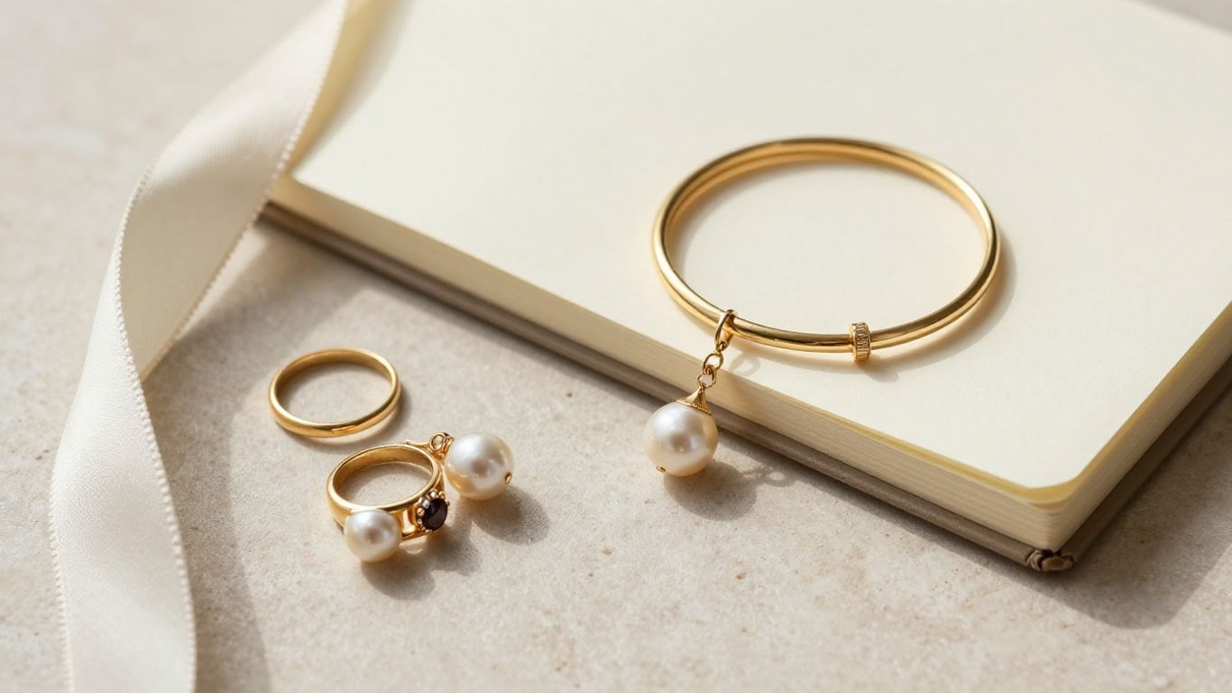 Wedding jewellery arranged beside a handwritten planning notebook