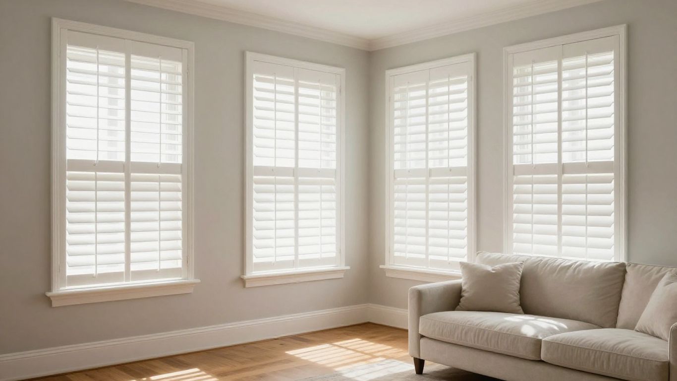 Elegant plantation shutters in a bright, sunlit living room.