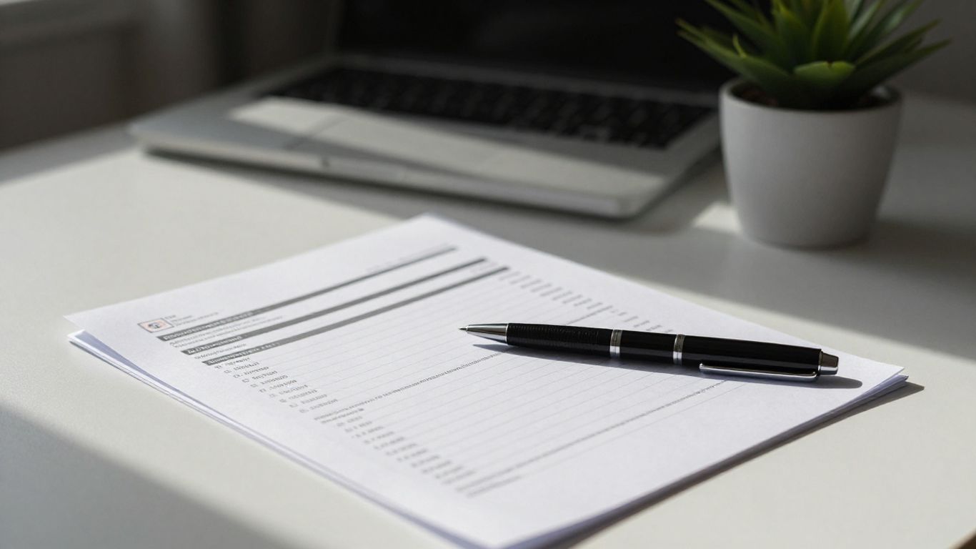 Financial report on a desk with sunlight.