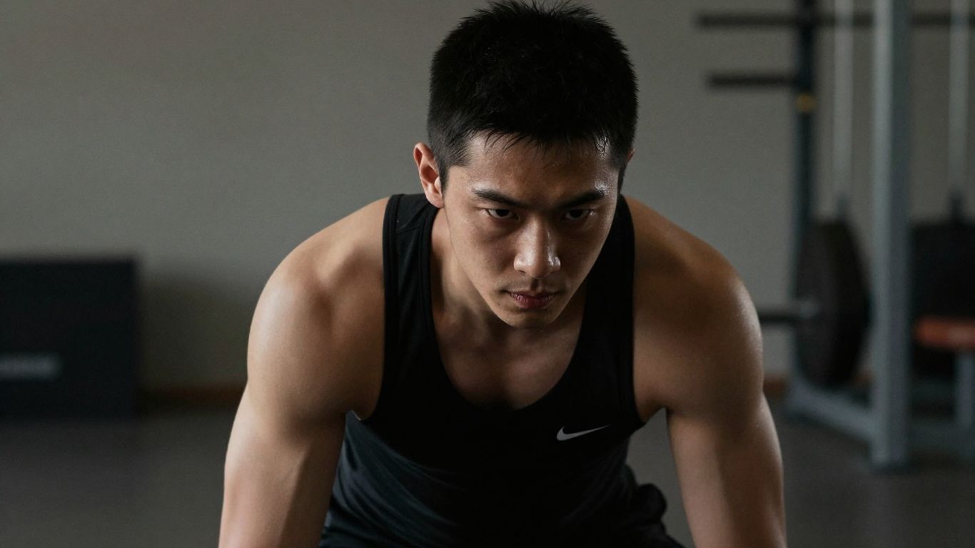 Person in athletic wear with a determined expression.