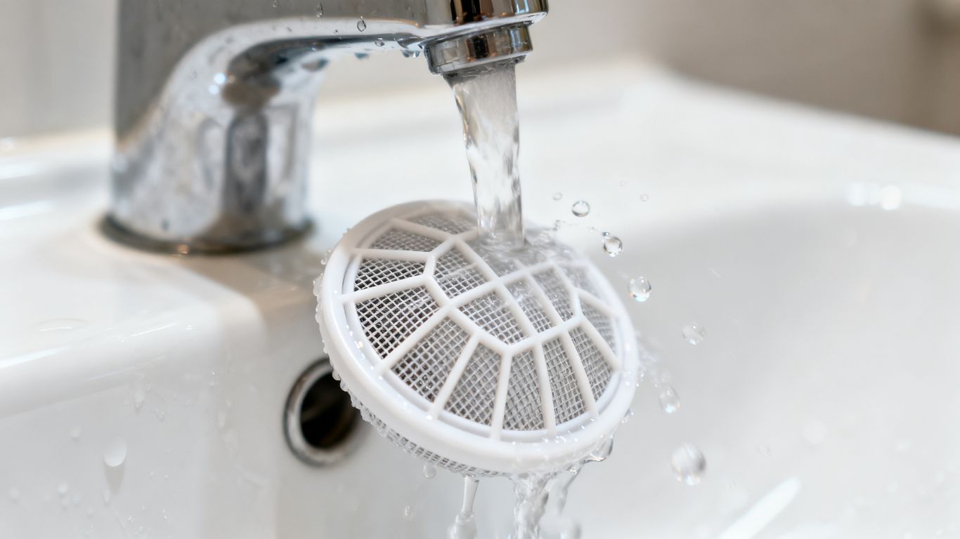 Water rinsing over a fine mesh filter screen