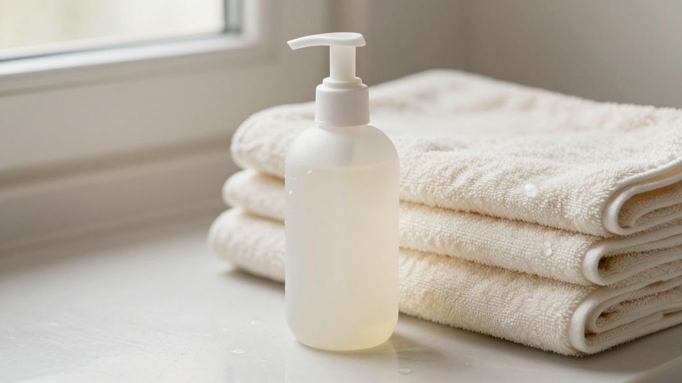 A lubricant bottle beside soft towels