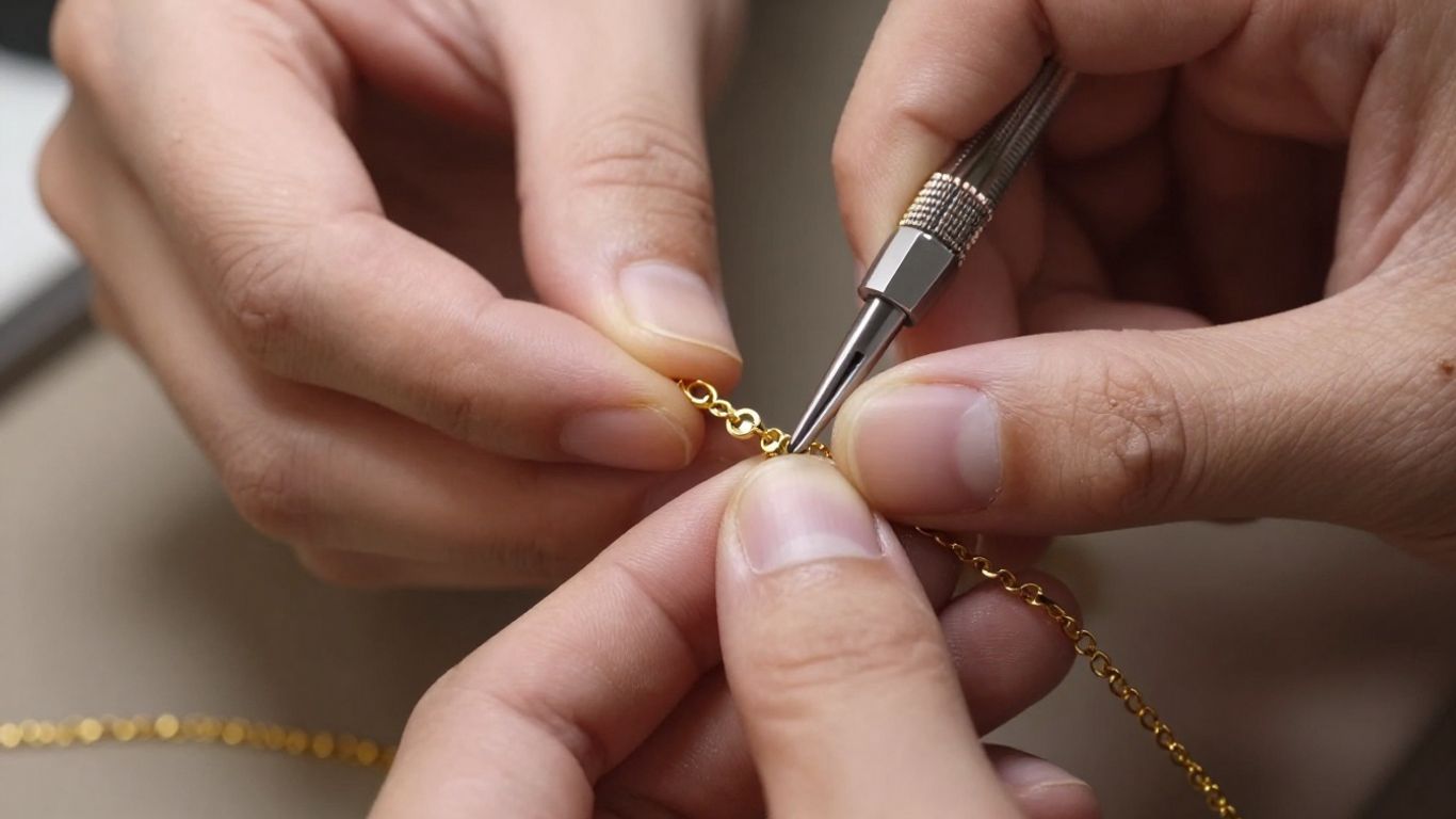 Réparation d'un bijou en or par un expert.