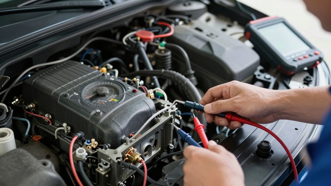 Technician testing vehicle ECU wiring