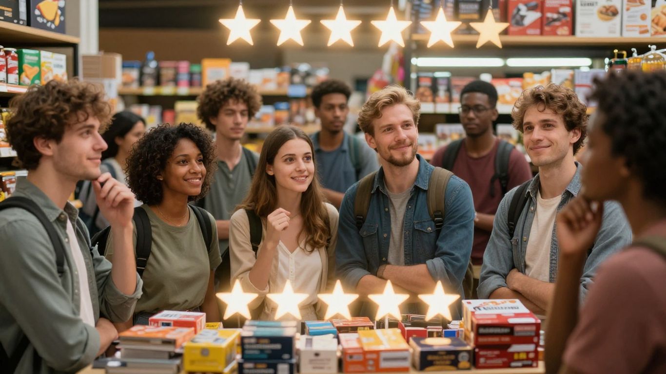 People evaluating products with star ratings.