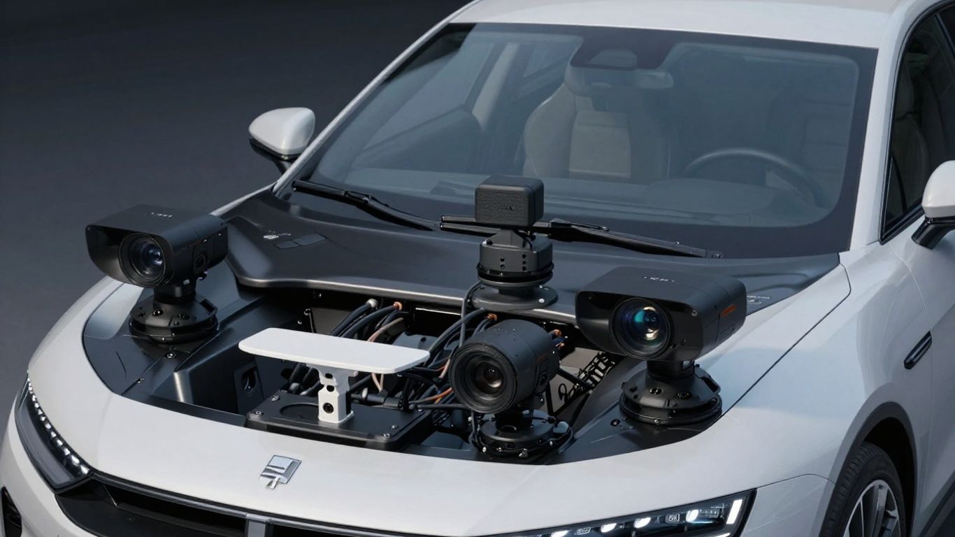 Senzori pe un vehicul autonom, camere și radar.