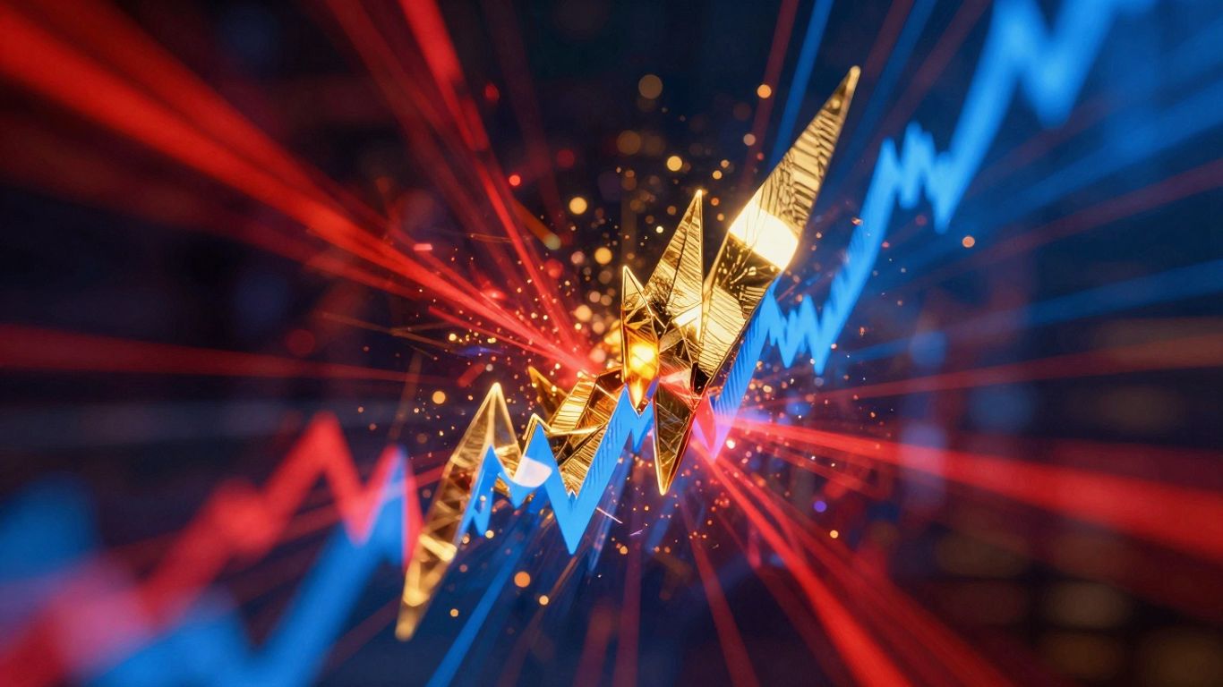 Volatile market lines and golden glints