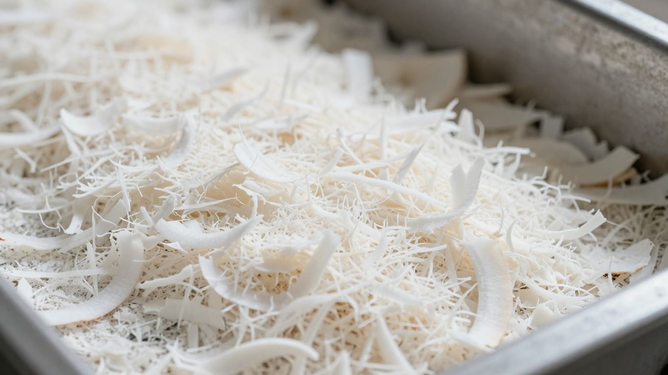 Desiccated coconut flakes in production