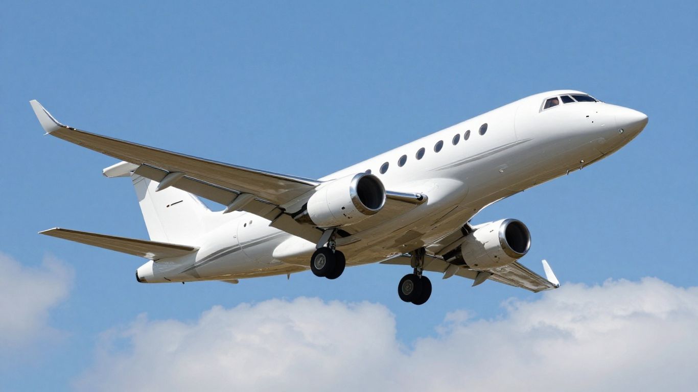 Sleek business jet flying high in the sky.