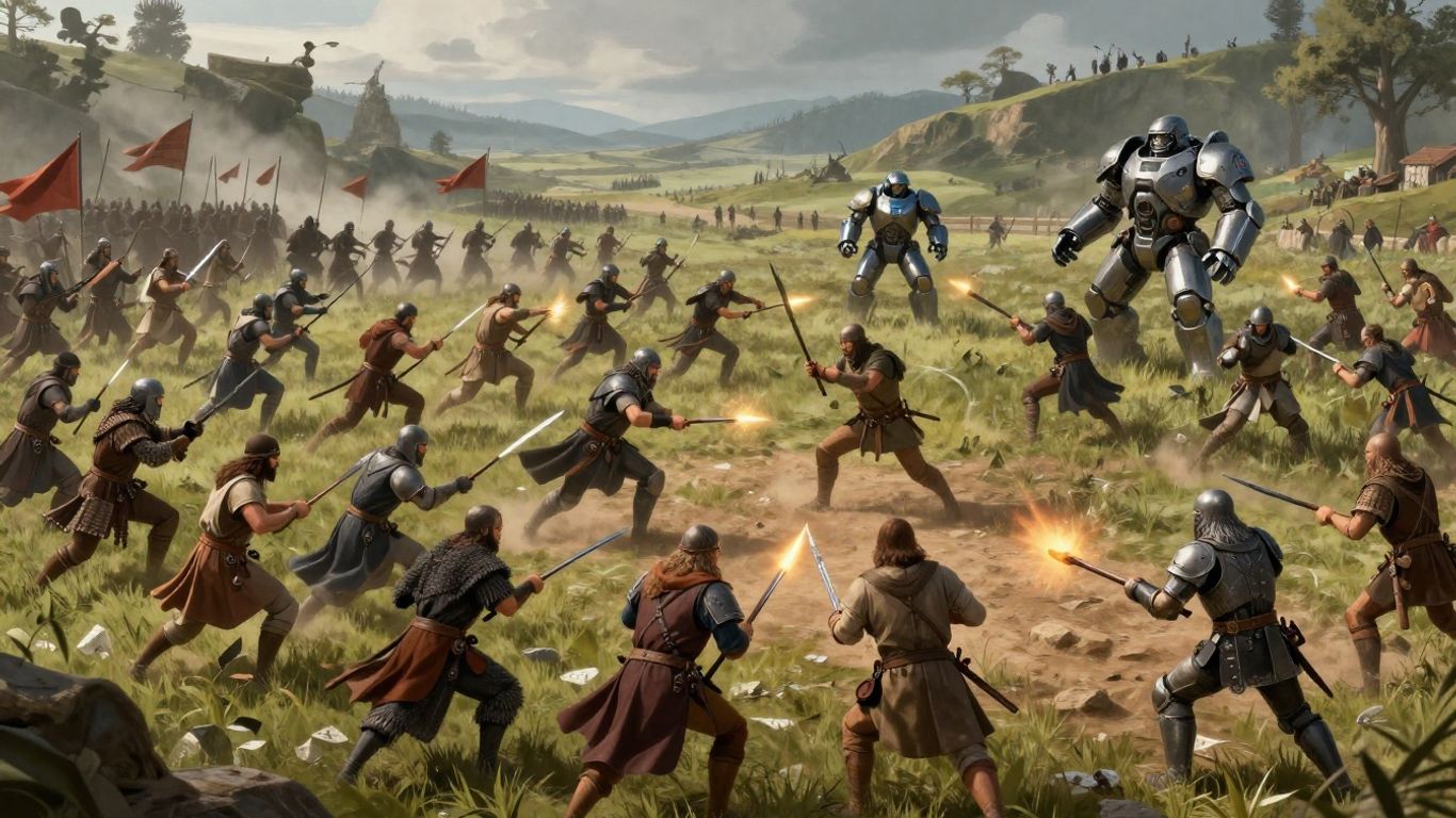 Age of War strategy game battlefield with diverse units.