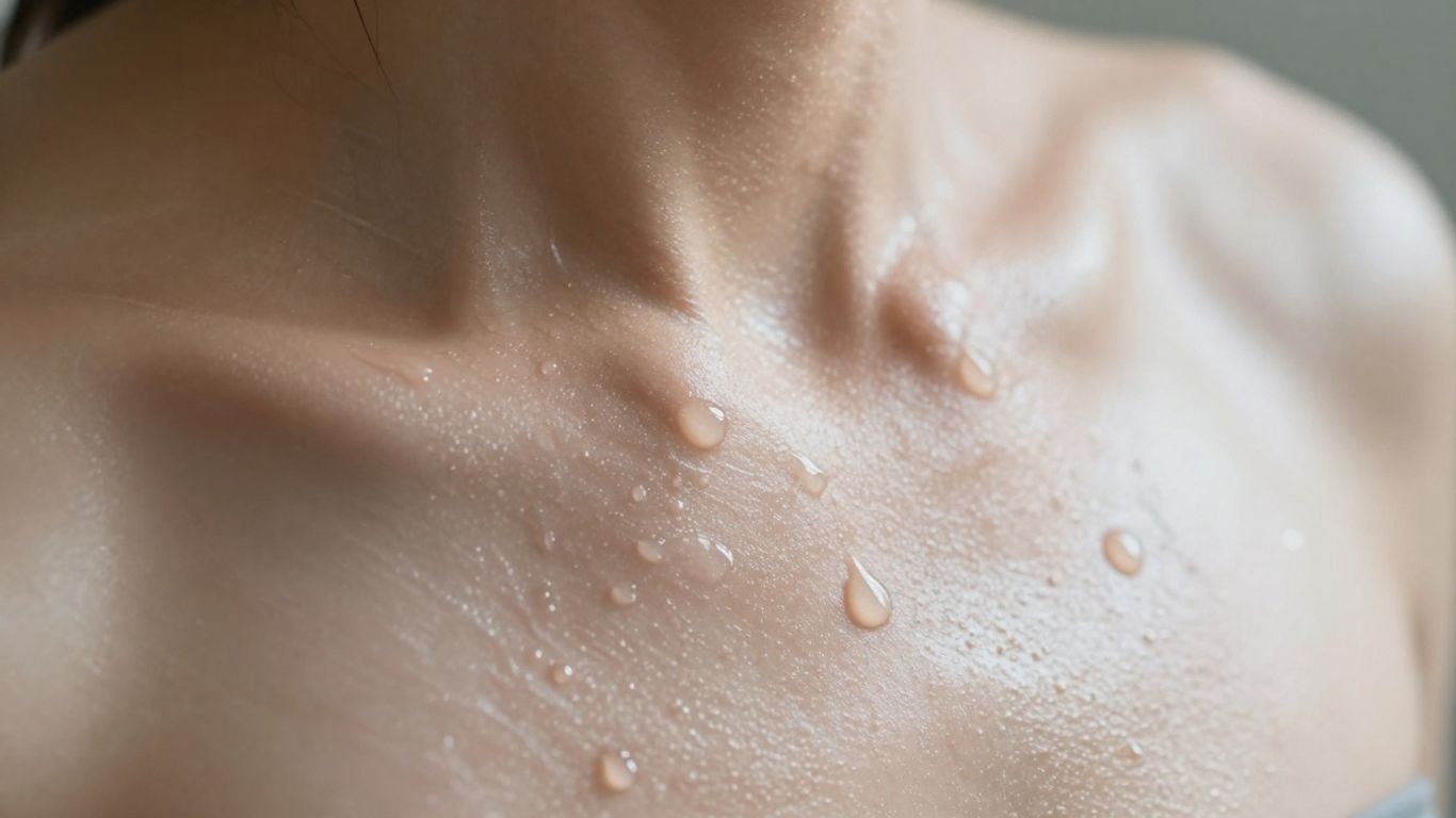 Close-up of sweaty skin after exercise.