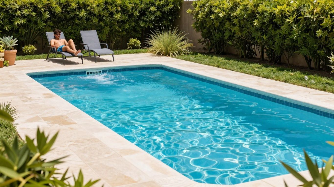 San Marcos homeowner enjoying a new backyard swimming pool.