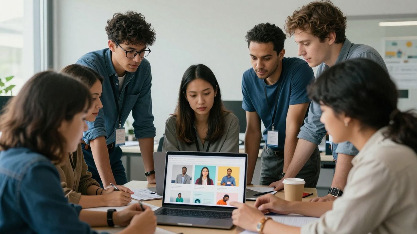 Employees reviewing employee experience insights together