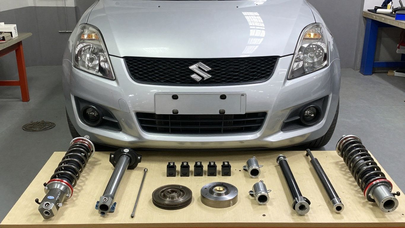 Suzuki Swift parts arranged in workshop