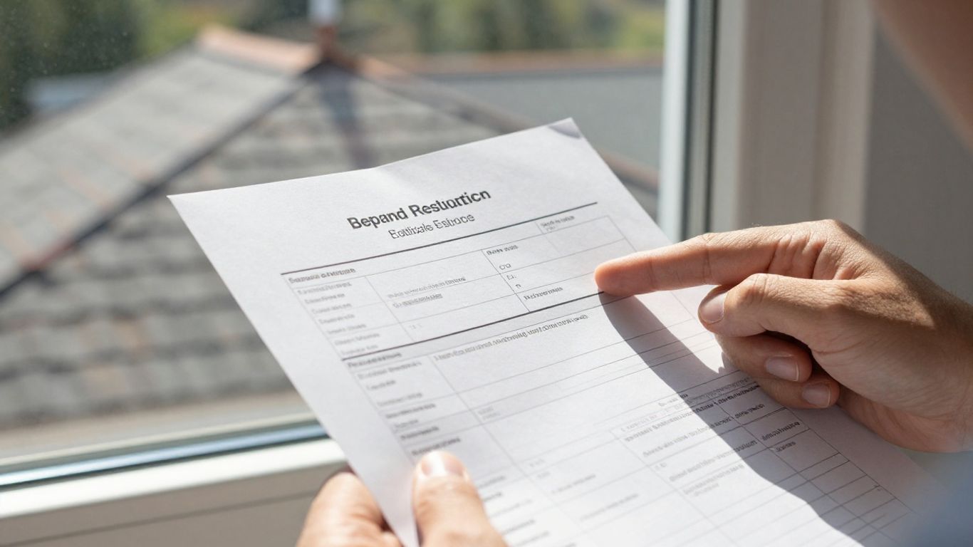 Homeowner reviewing roofing insurance claim estimate document.
