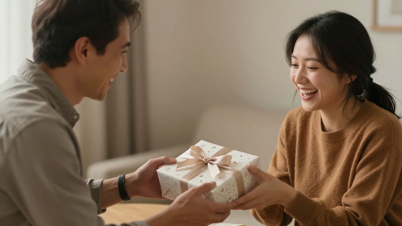 Parent happily receiving a unique personalized gift.