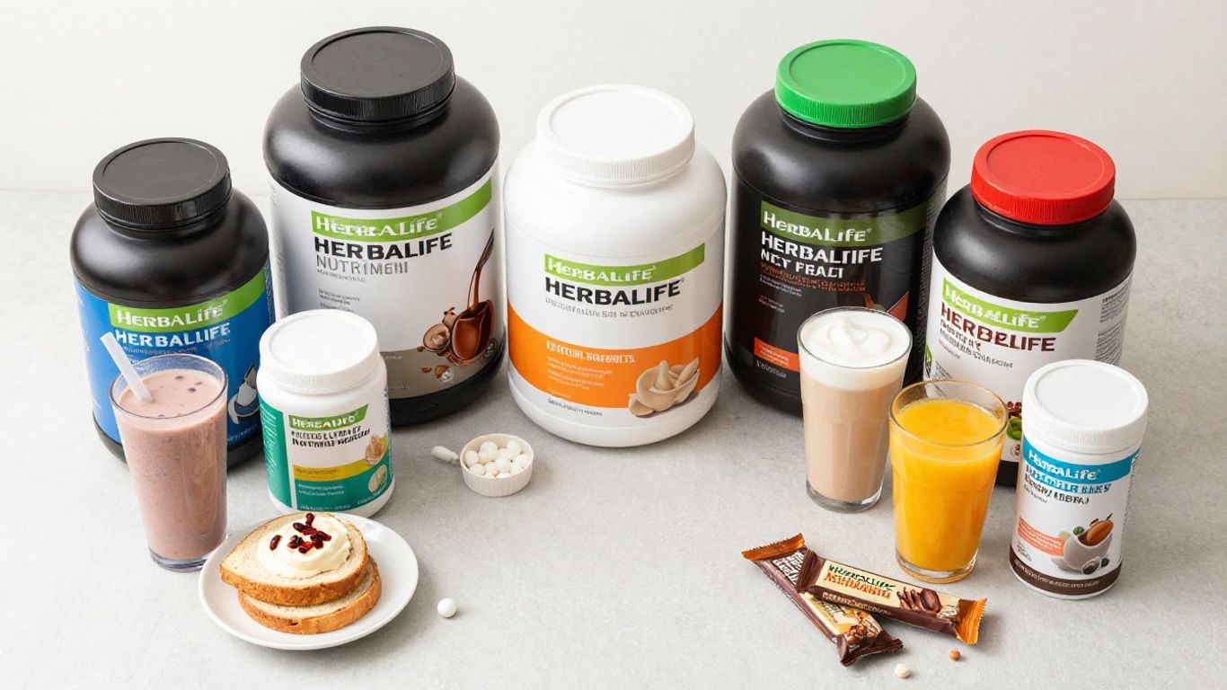 Herbalife products arranged for online ordering guide.