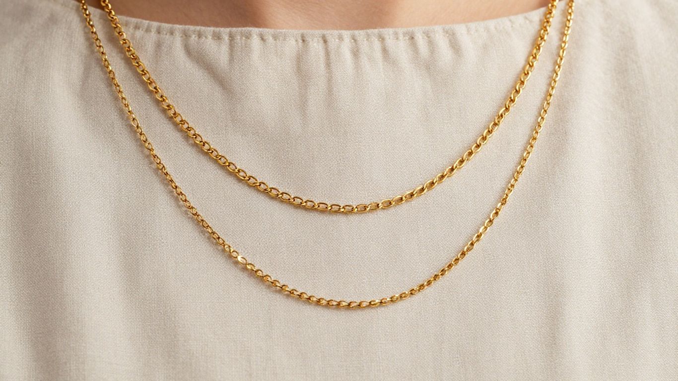 Layering delicate gold chains for an elegant, minimal look