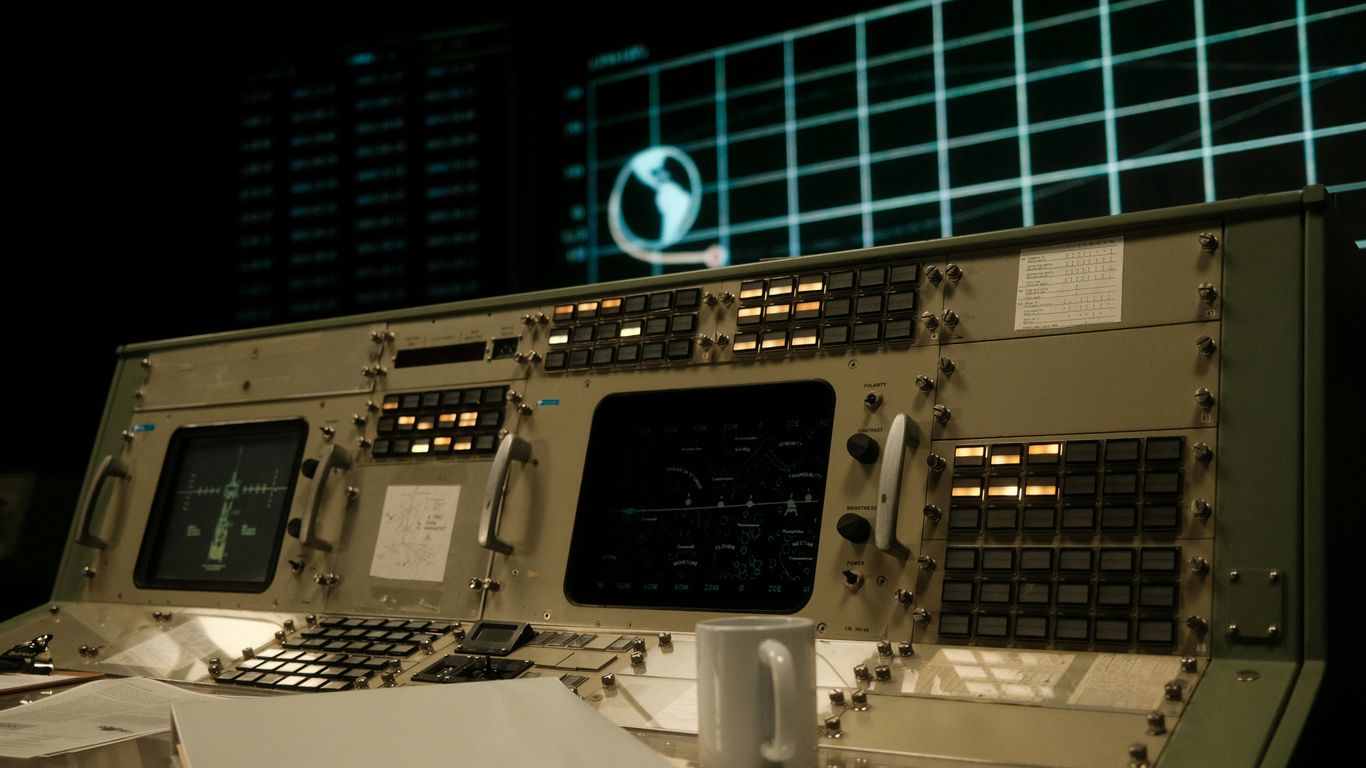 A control panel in a building at night