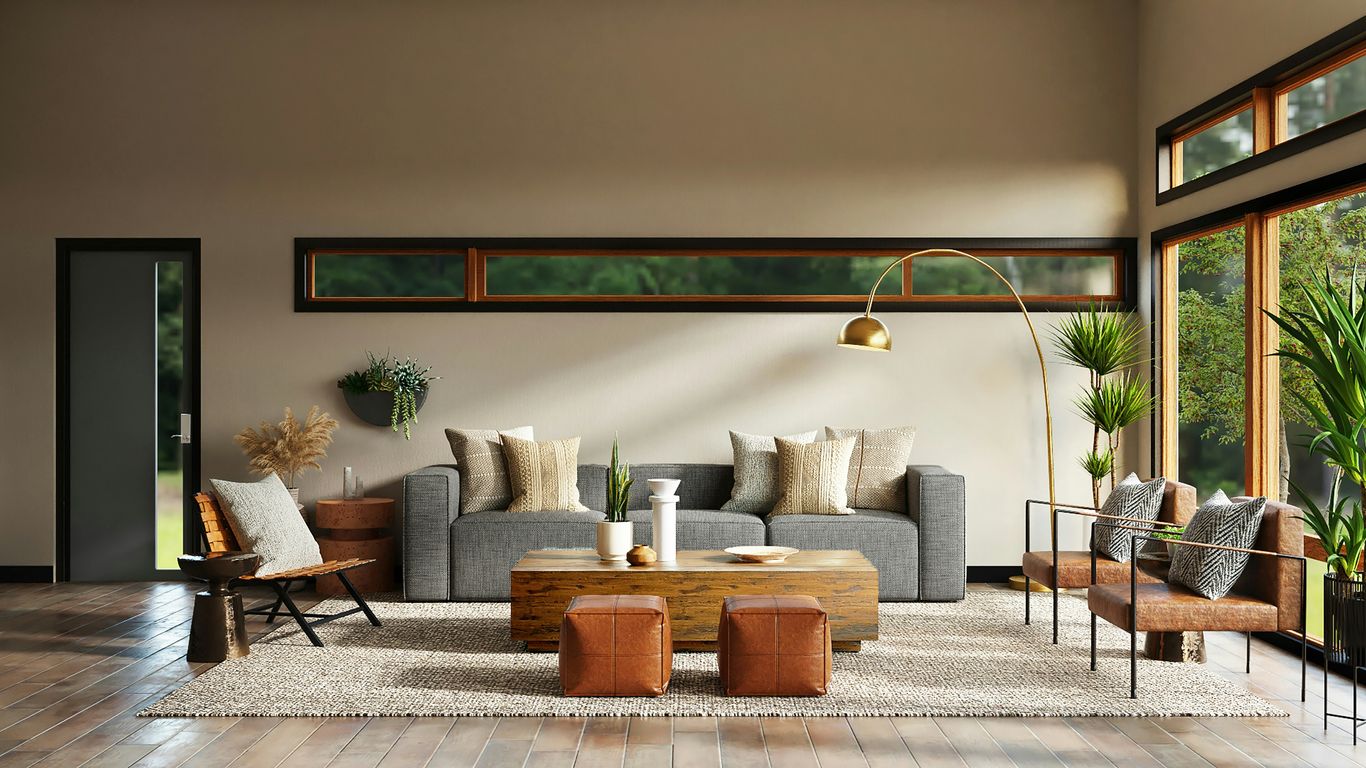 white and brown living room set