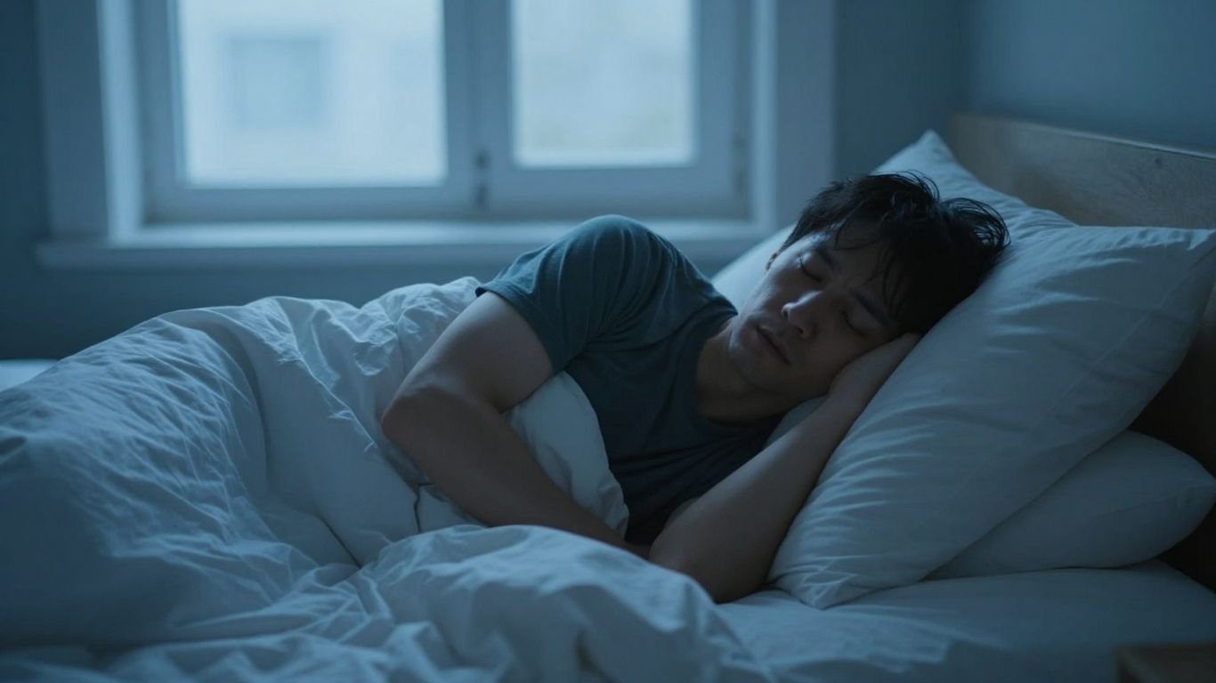 Person resting in bed while morning light enters