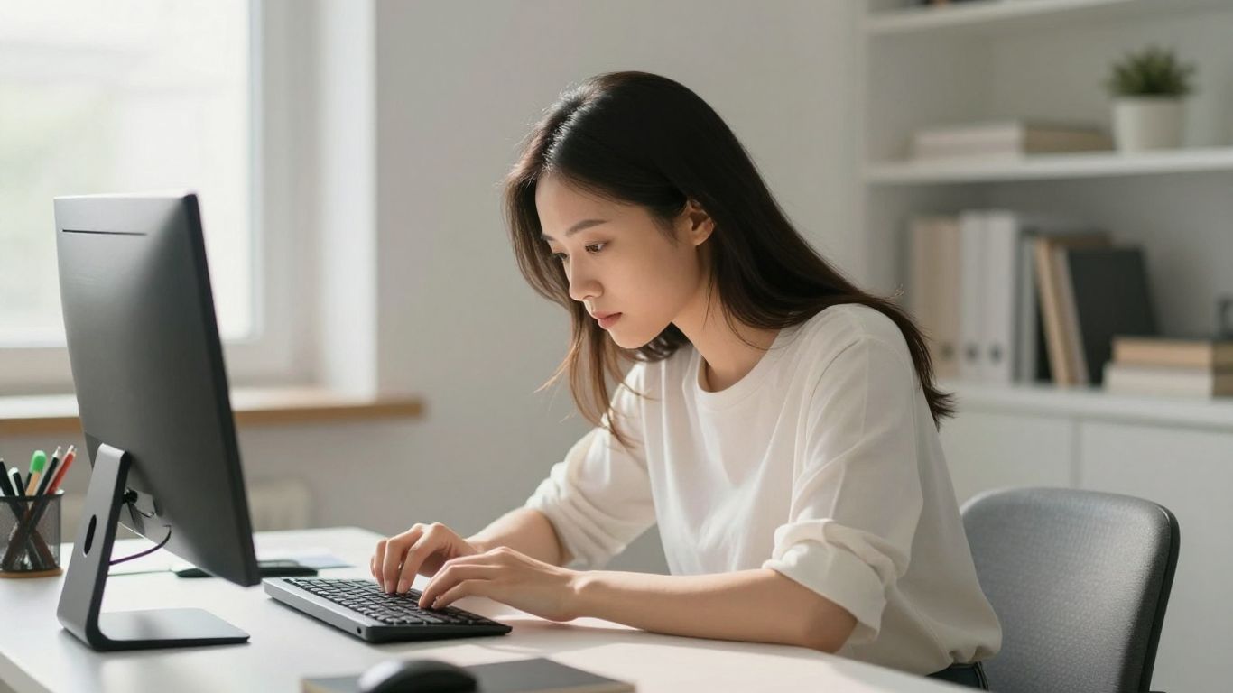 Person focused on work at a clean desk.
