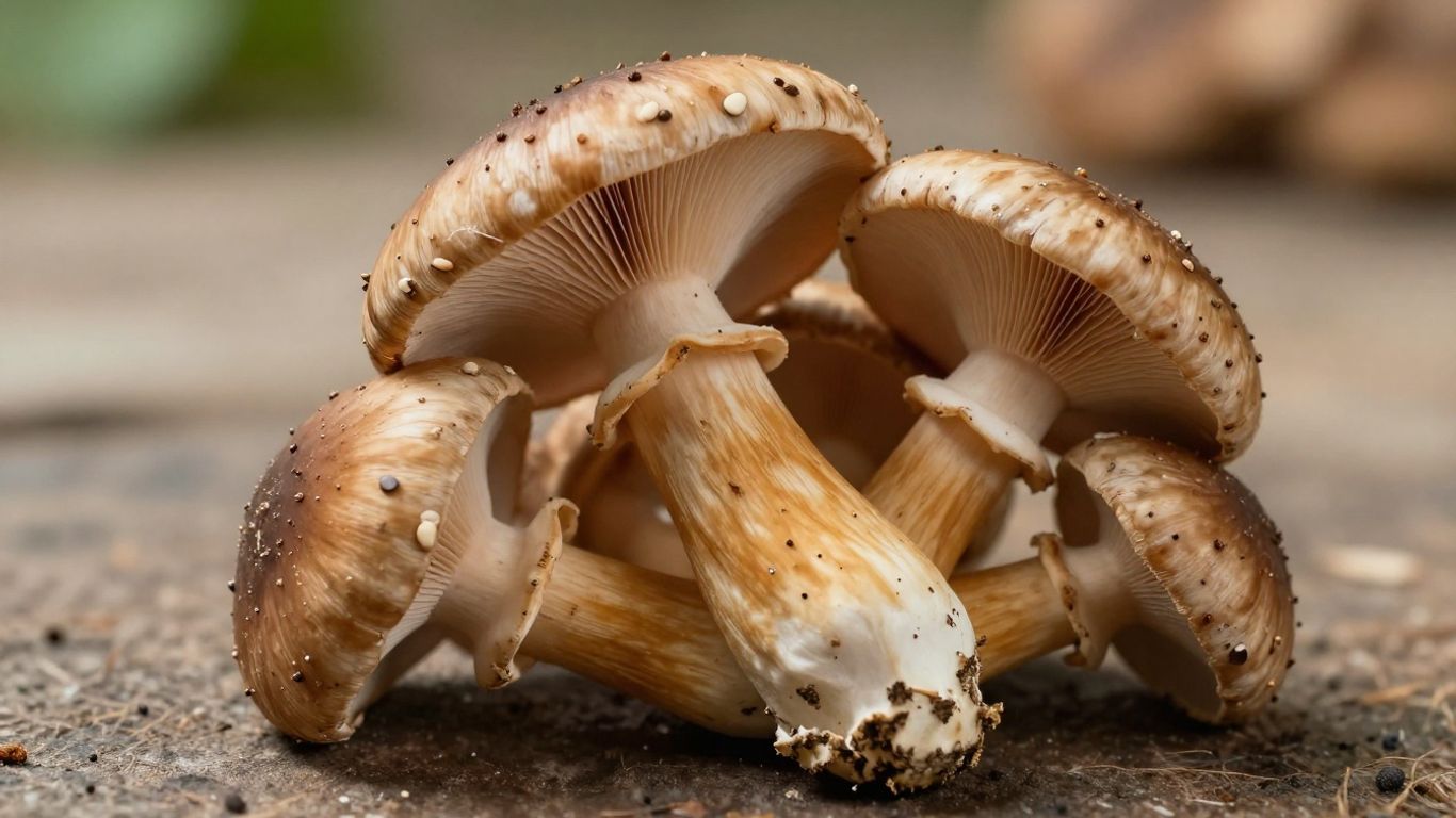 Tiger Milk mushroom with visible spores and earthy texture.