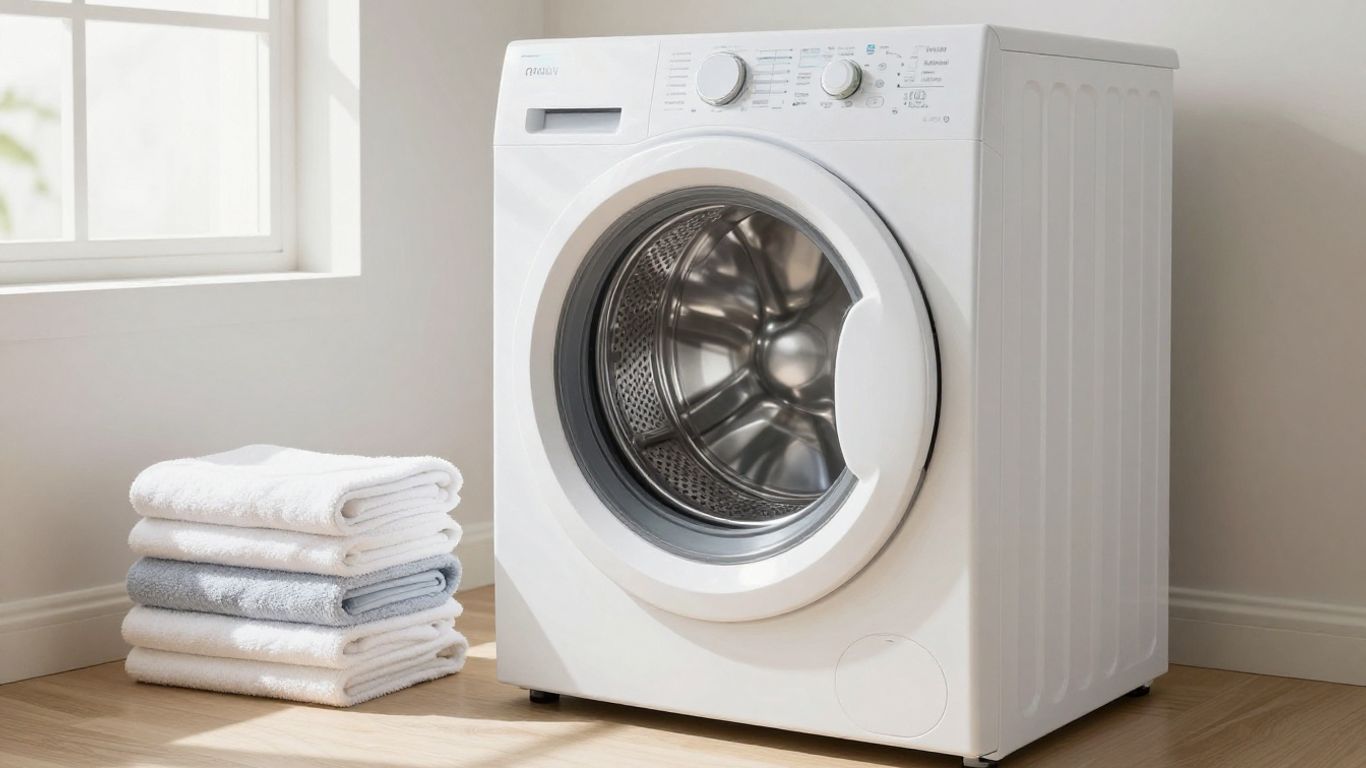 Sèche-linge économe en énergie avec linge propre et soleil.