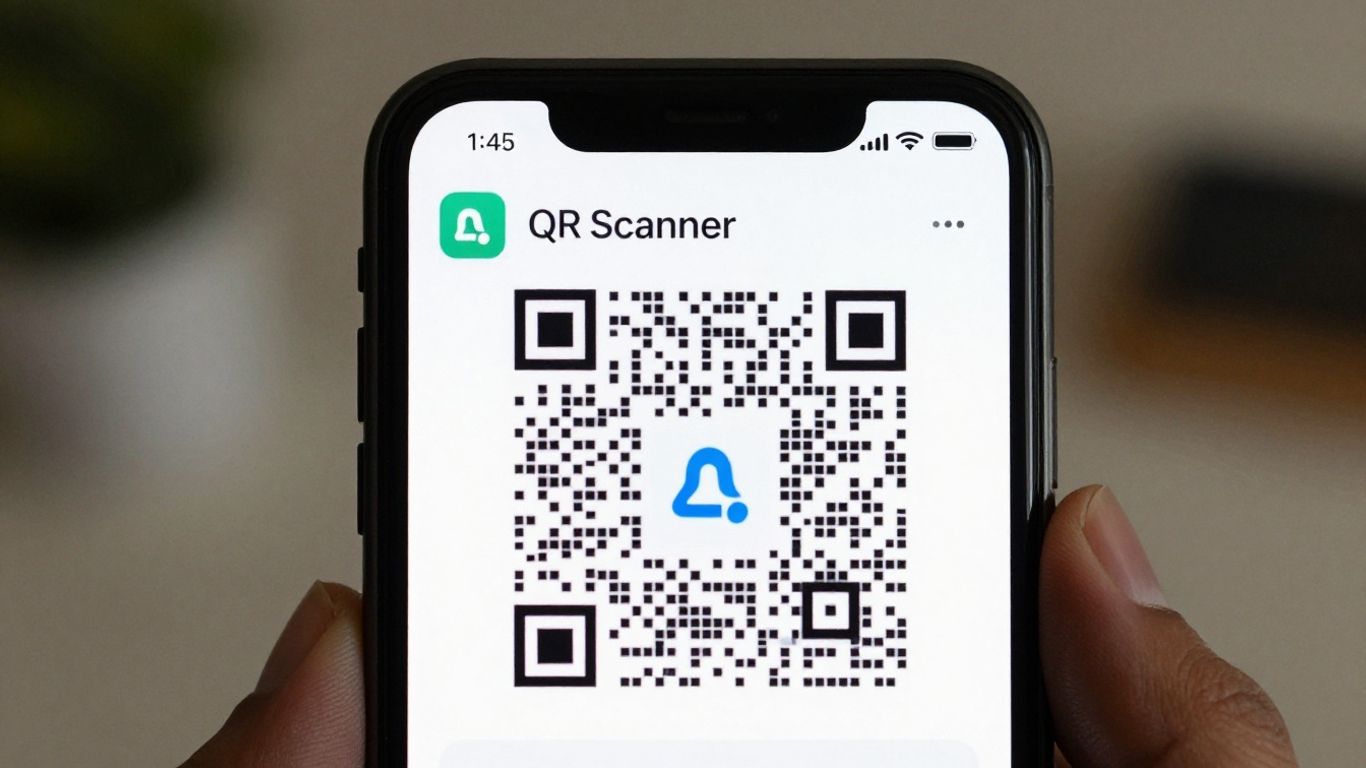 Smartphone scanning a QR code with Kaspersky app.