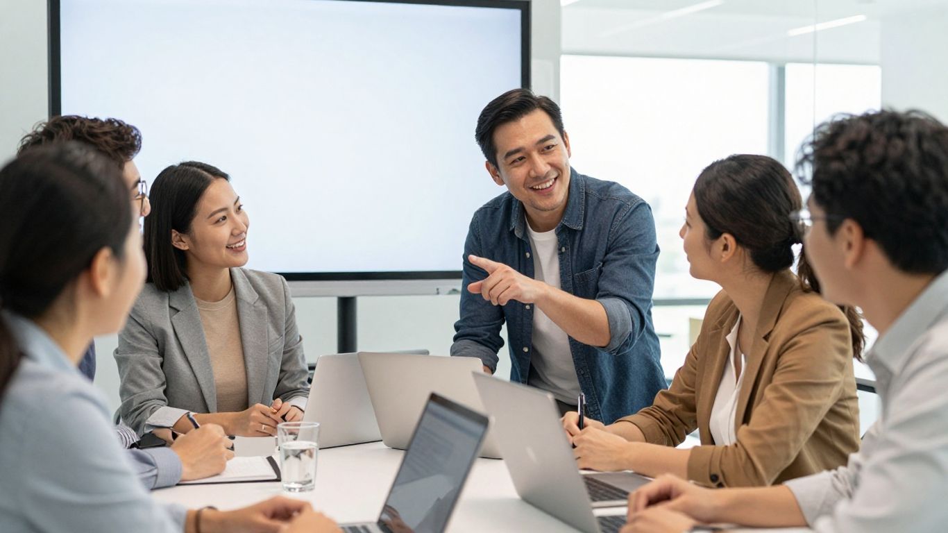 Staff learning about phishing prevention in a modern office.