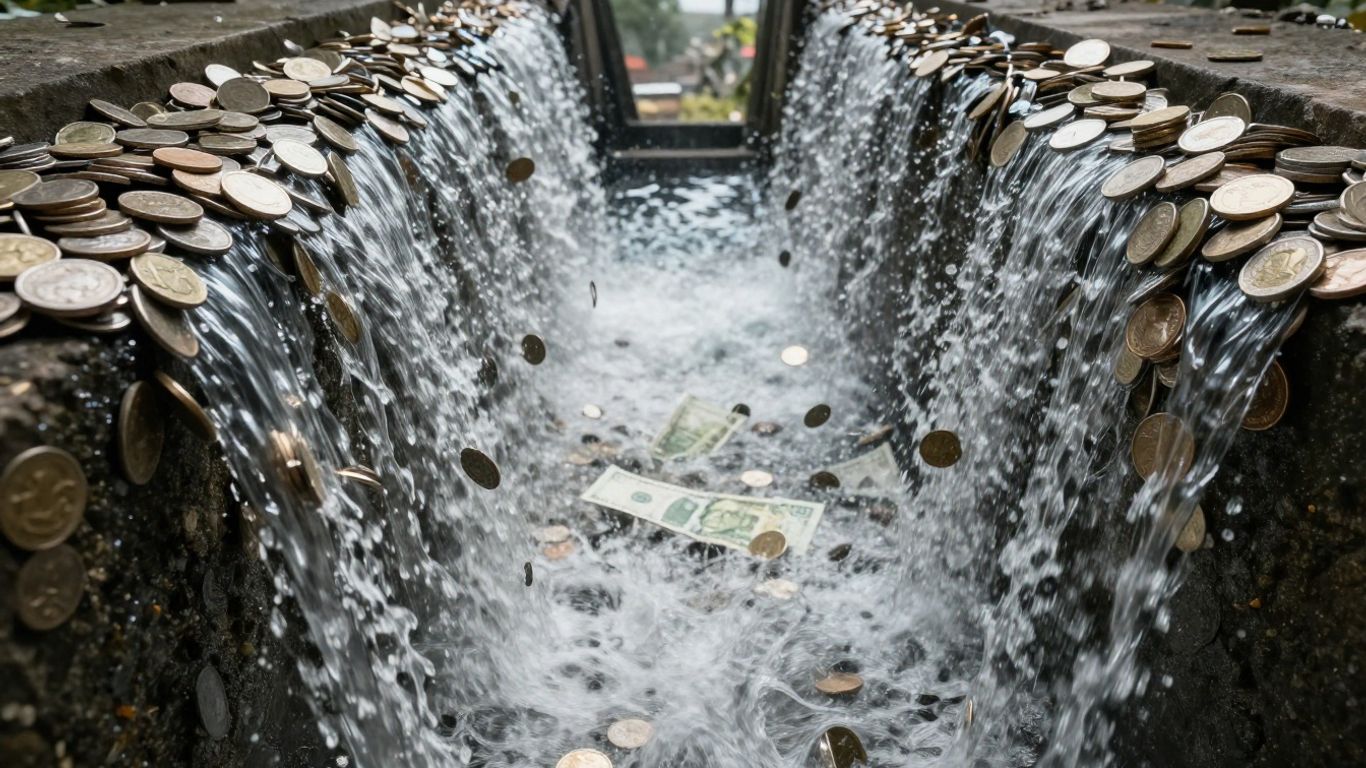 Cascada de deudas saliendo hacia la libertad financiera.