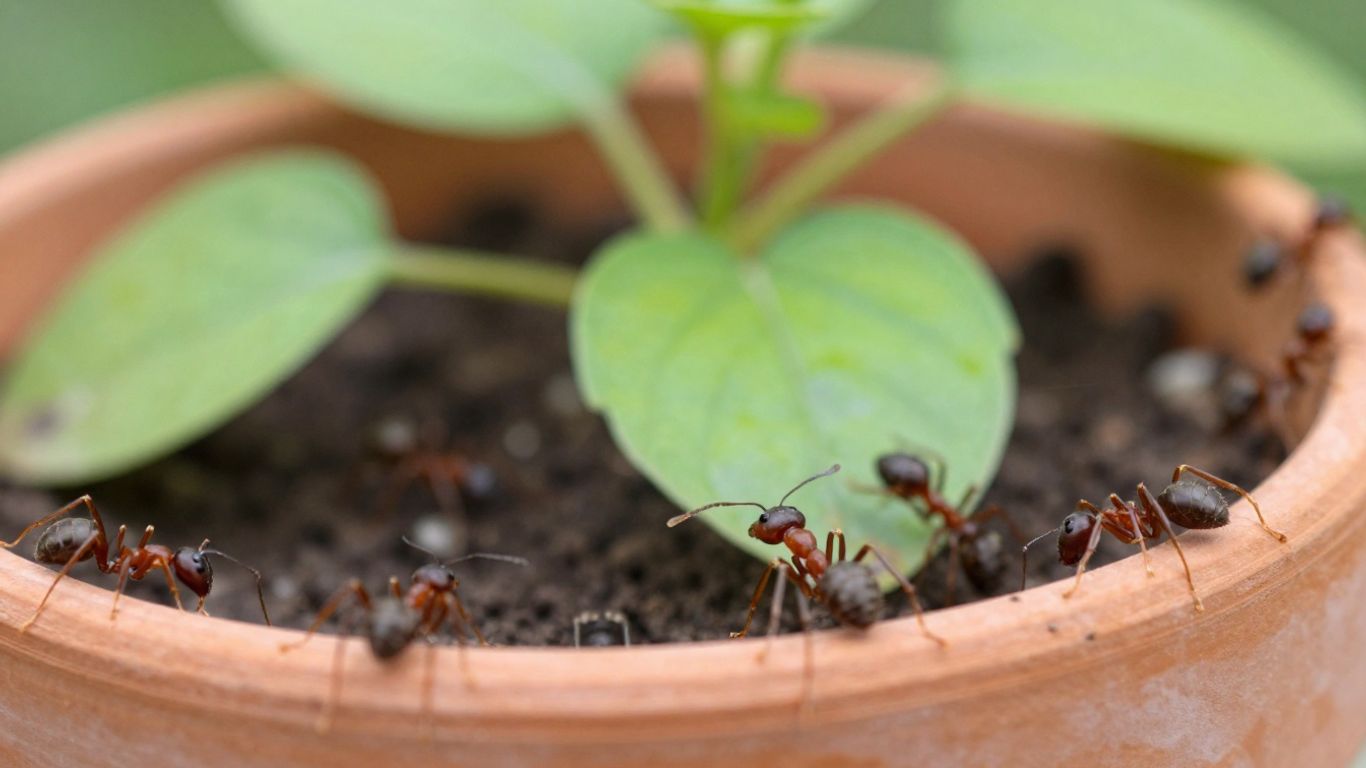 Ameisen auf einem Blumentopf