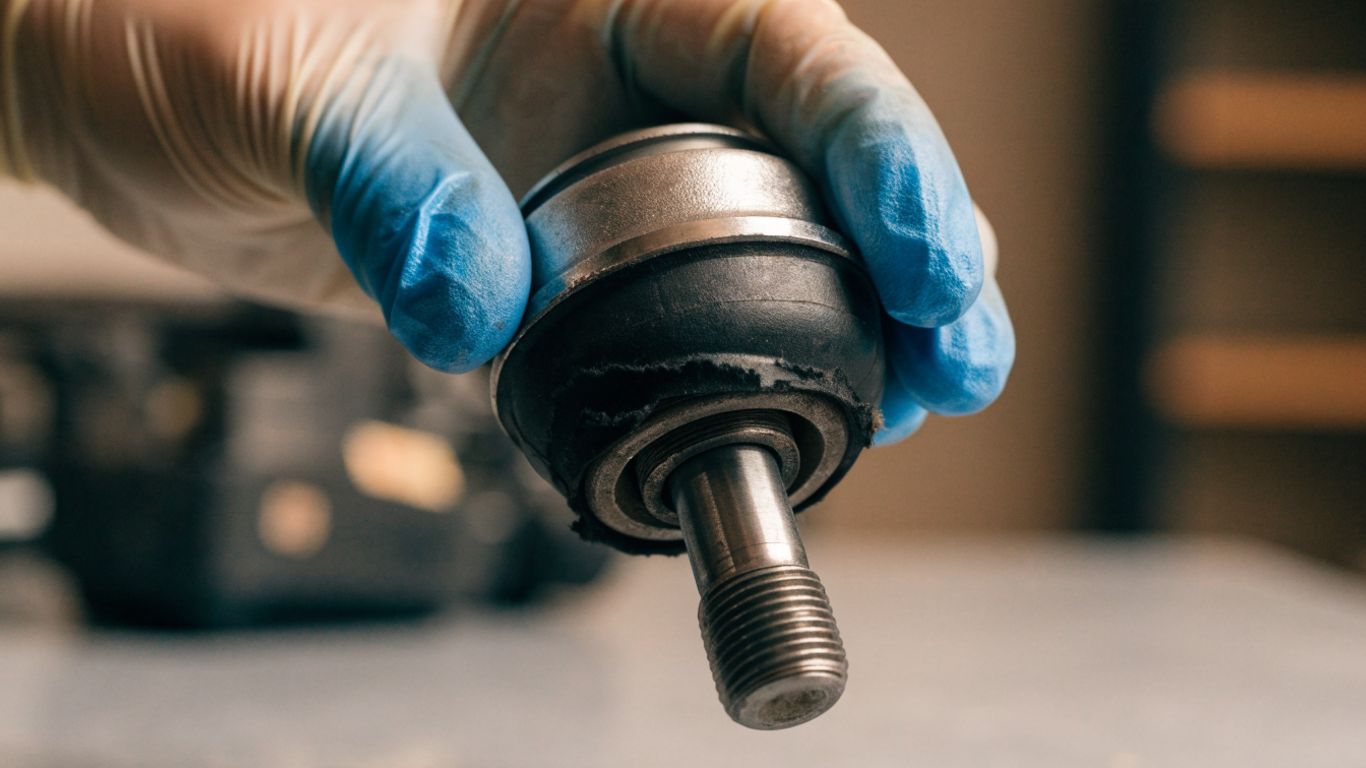 Close view of a used ball joint for inspection