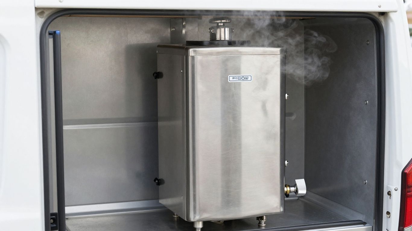 Gas water boiler in a mobile catering van
