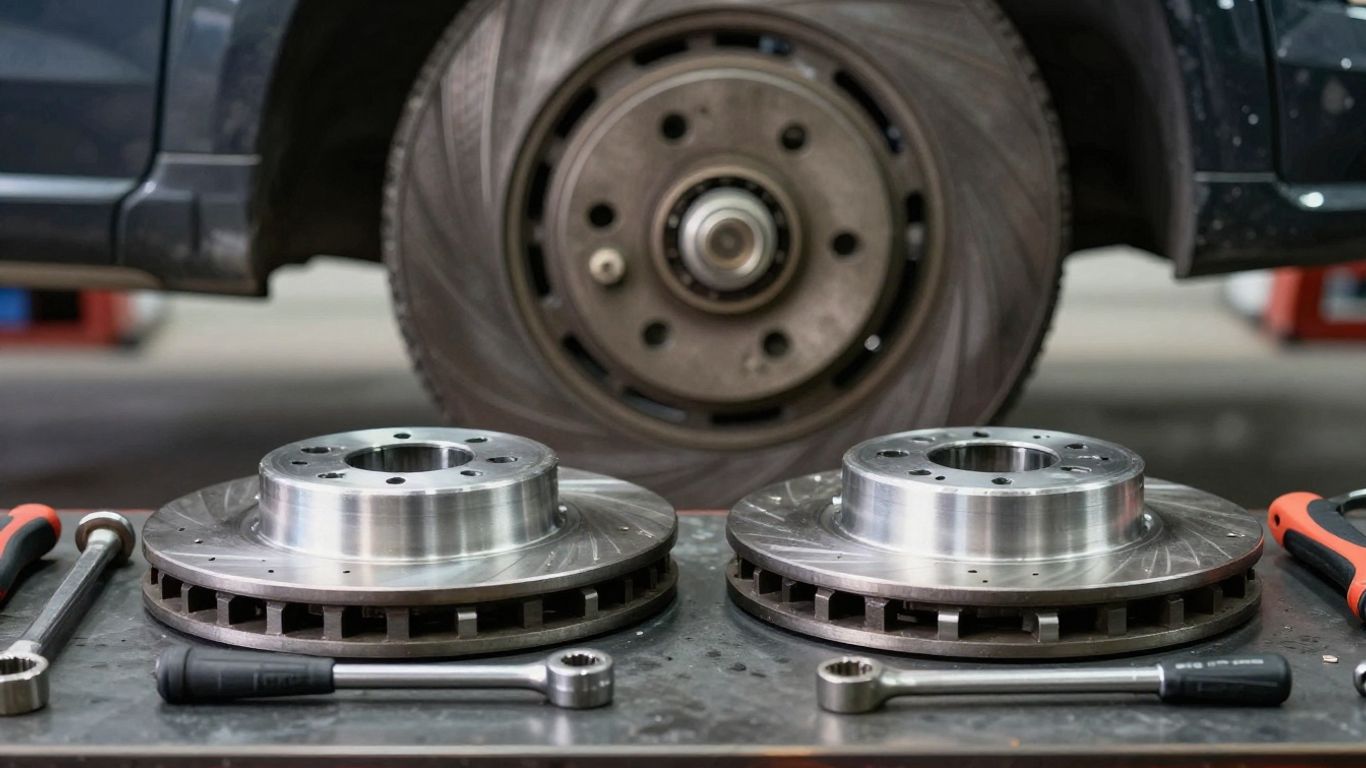 Replacement brake rotors beside compatible pads