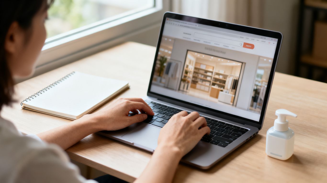 Seller researching product keywords beside a laptop
