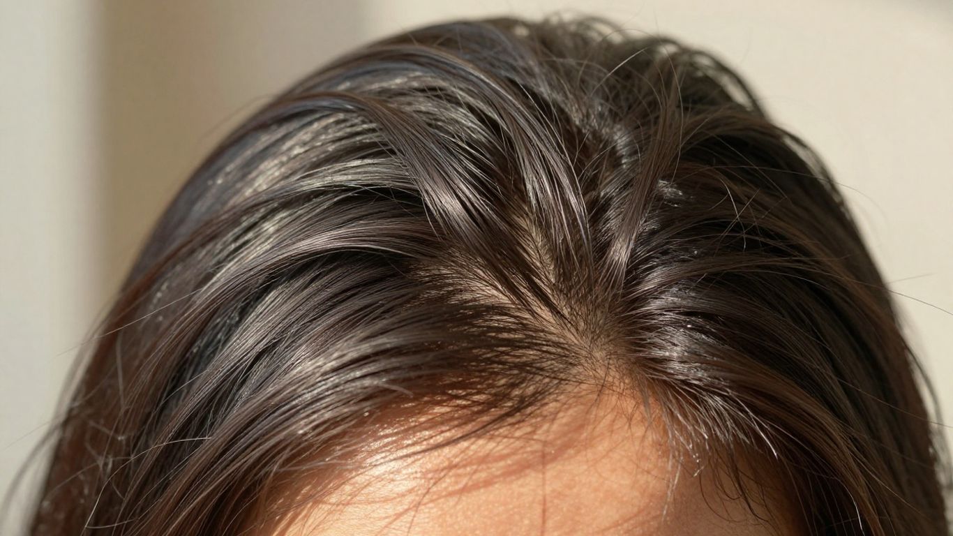Close-up of healthy hair on a scalp.