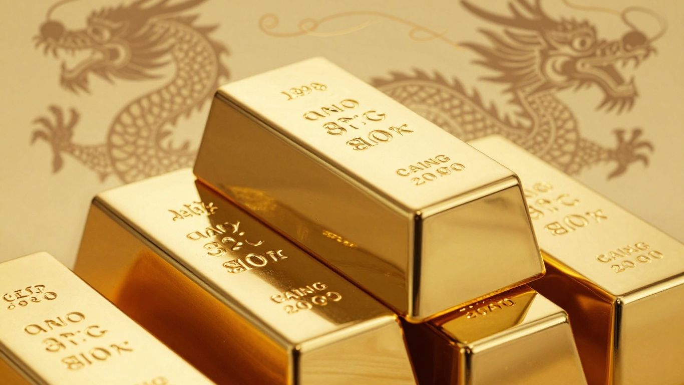 Lingots d'or et motif de dragon chinois