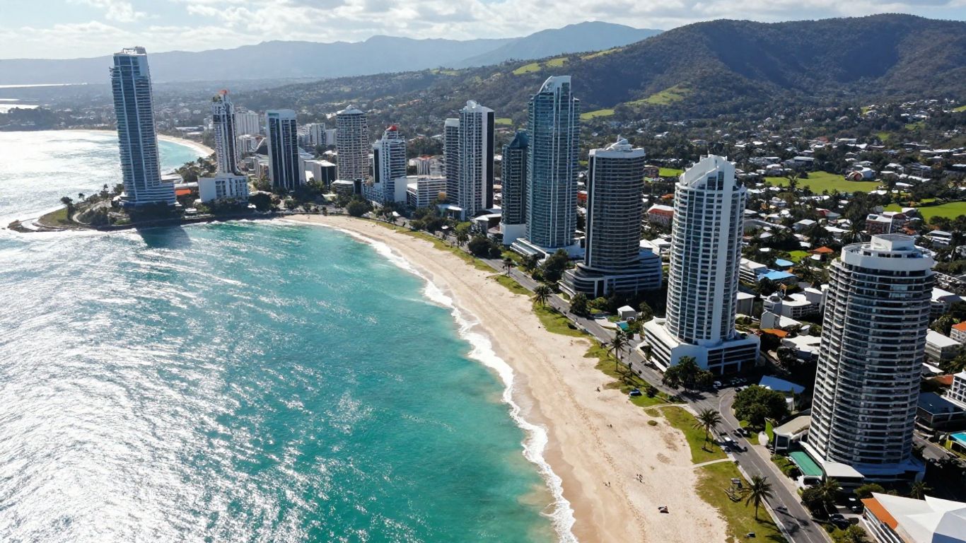Gold Coast beaches and skyline aerial view