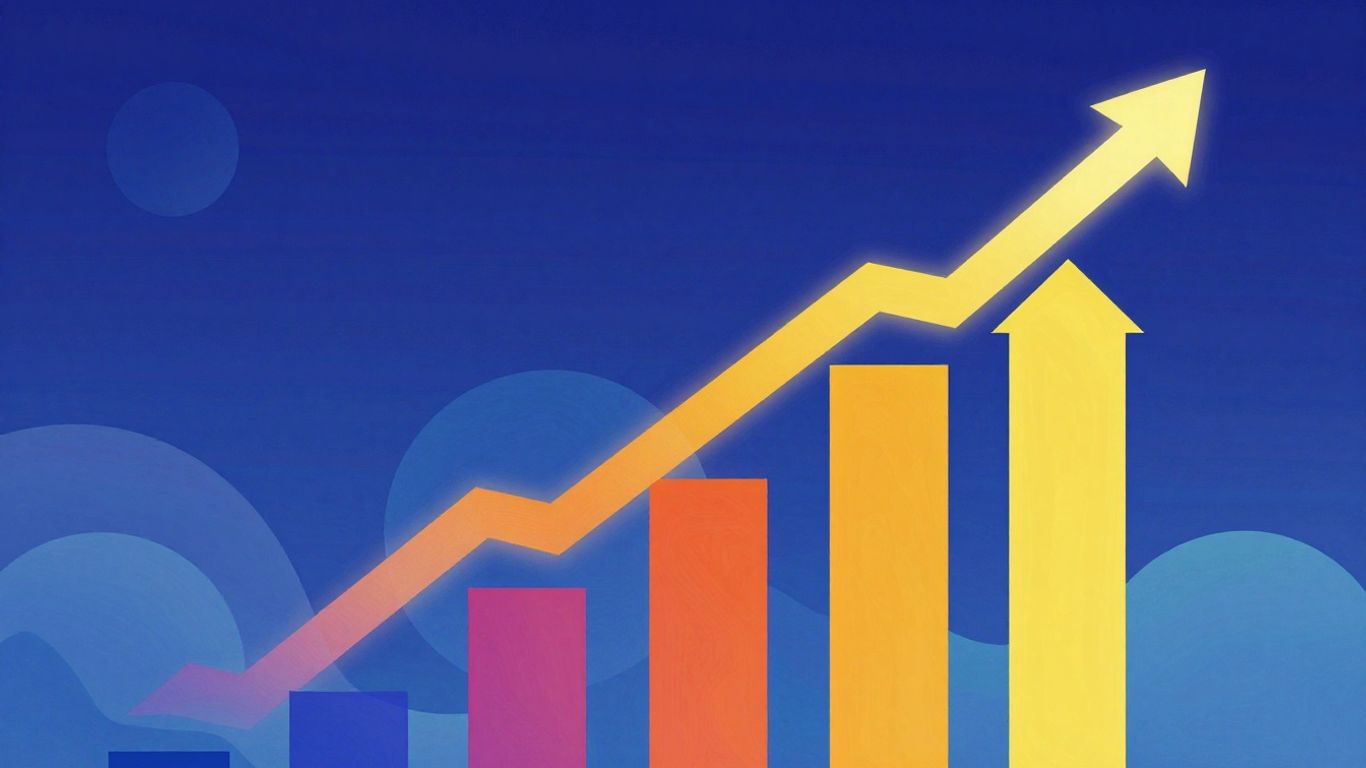 Abstract upward arrows and shapes indicating growth and success.