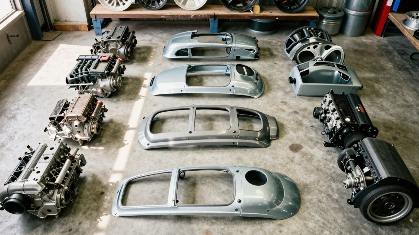 Fiat car parts in a Sydney wreckers warehouse