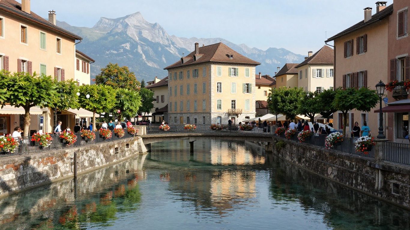 Palais de l’Île above Annecy canal waters