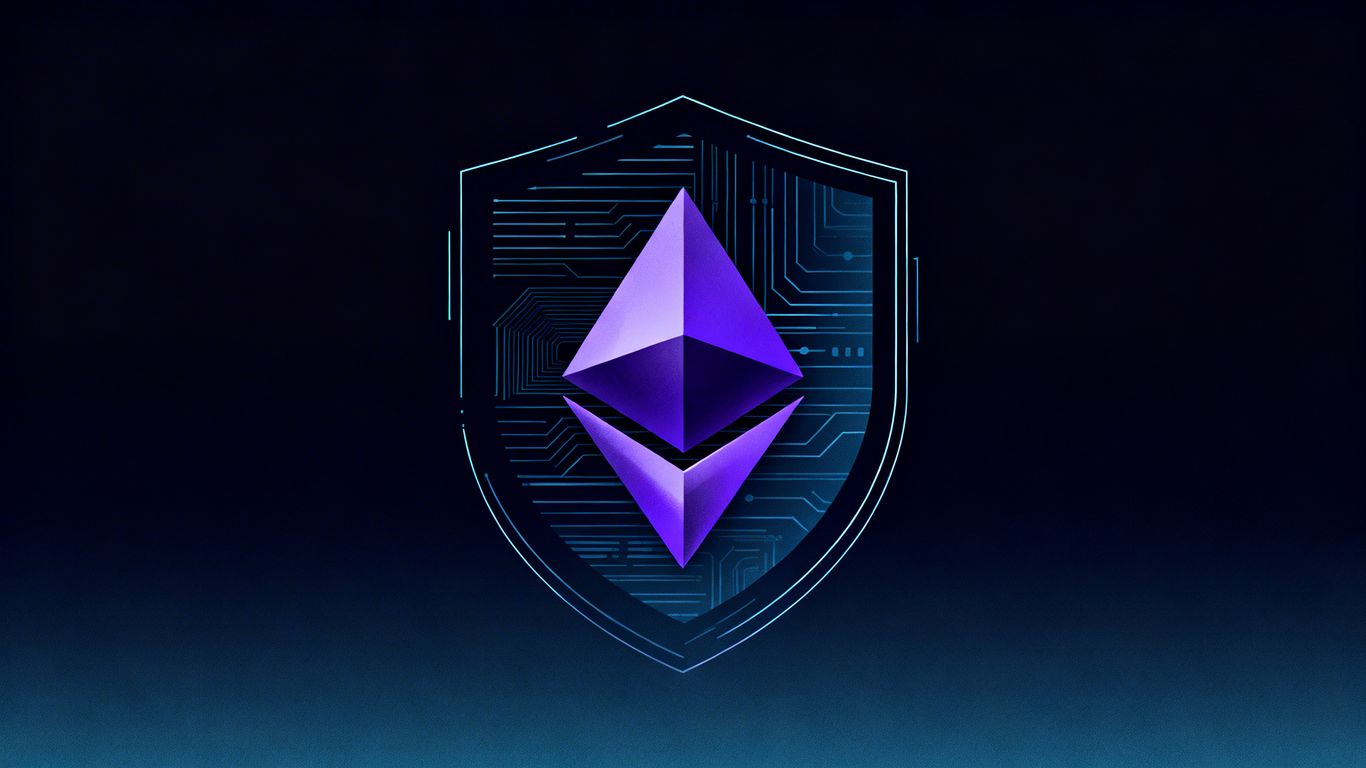 Ethereum logo with a shield, privacy, and censorship resistance.