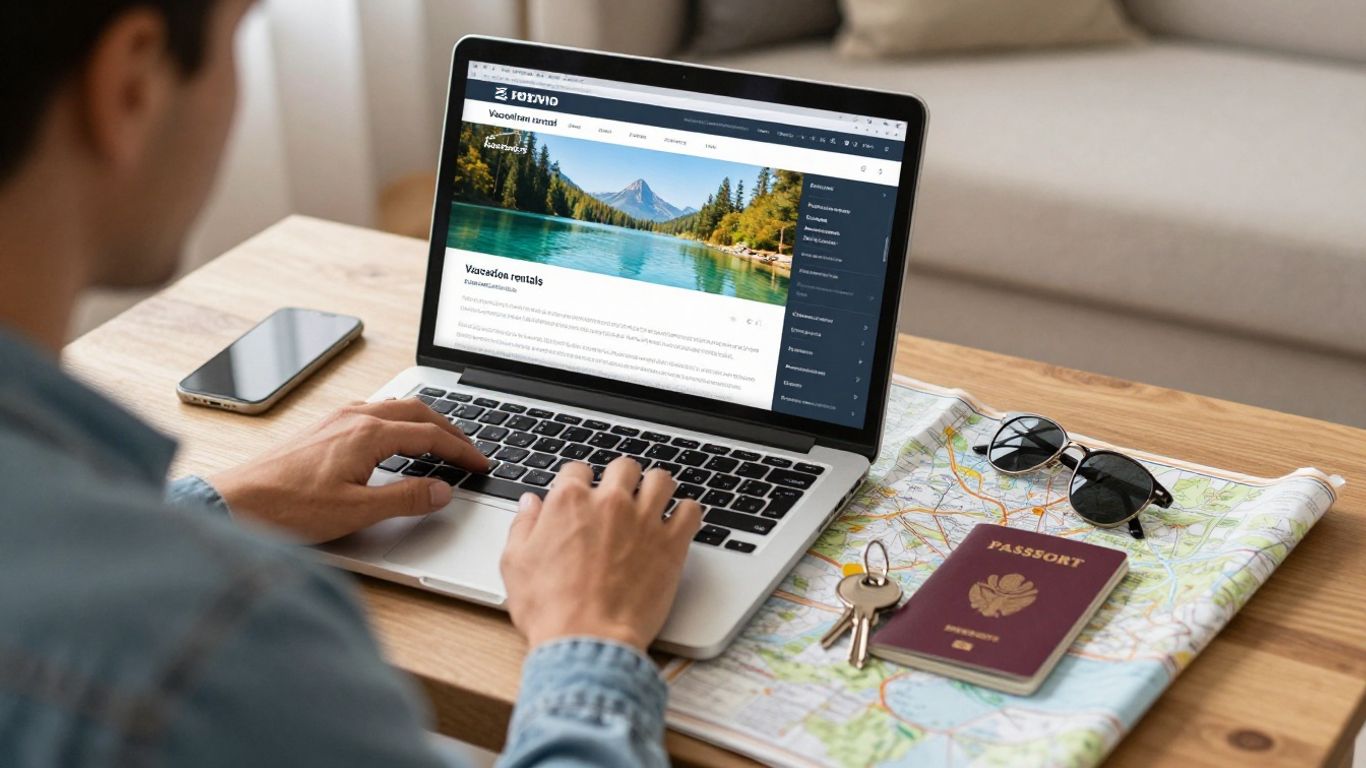 Search for vacation rentals on a laptop