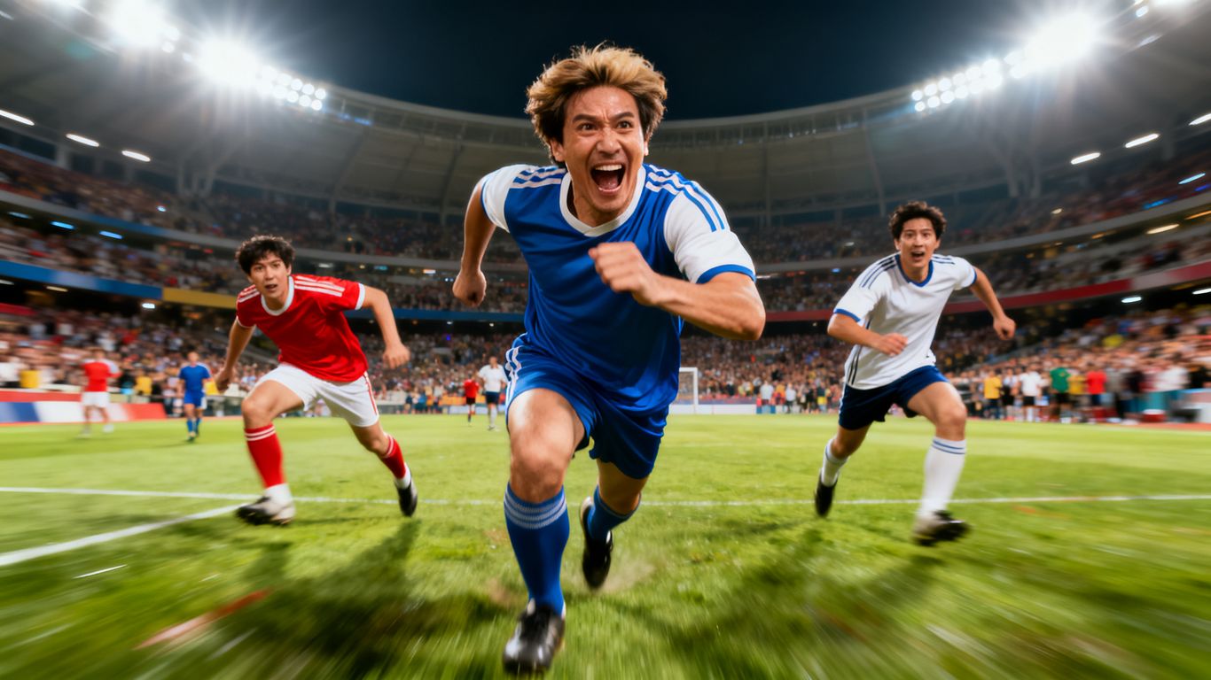 Actors in sports gear playing a comedic game.