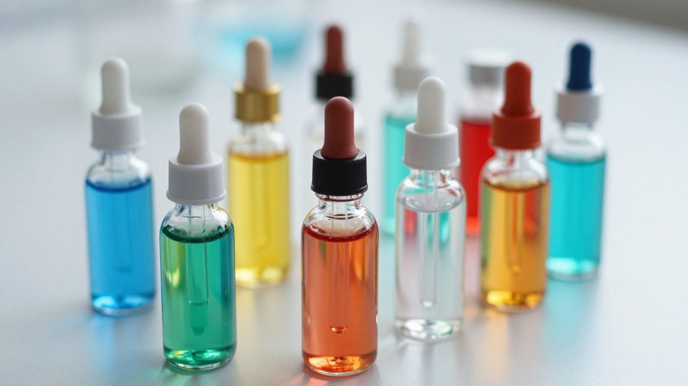 Bottles of liquid SARMs with droppers.