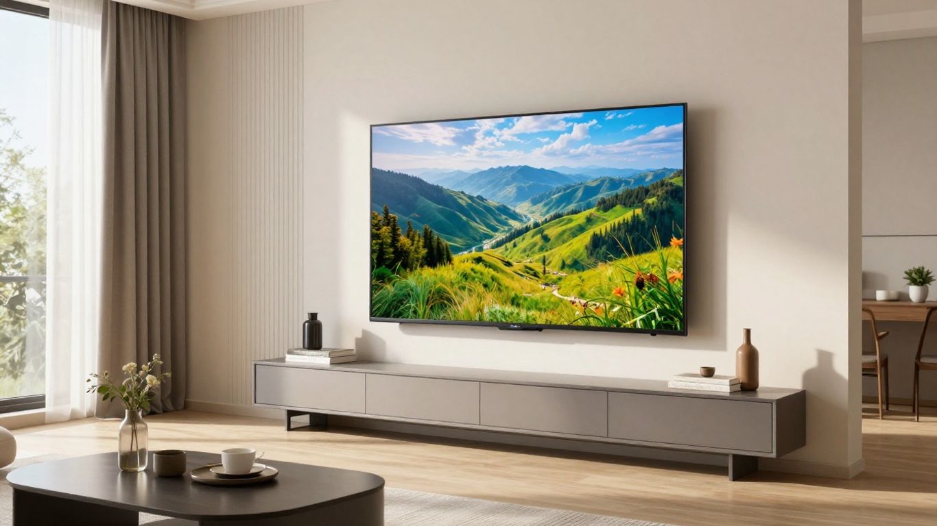 Televisor moderno en sala de estar para Airbnb.